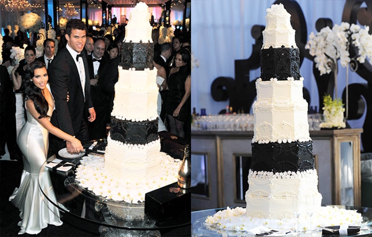 Kris-Humphries-and-Kim Kardashian-Black-and-White-Marble-Wedding-Cake