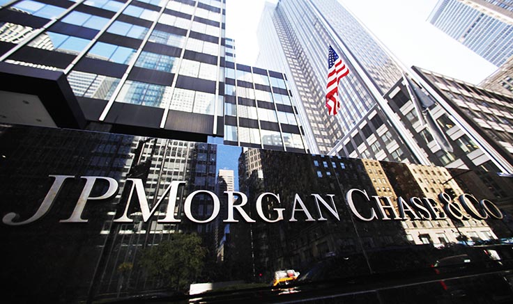 JP Morgan Chase & Co sign outside headquarters in New York