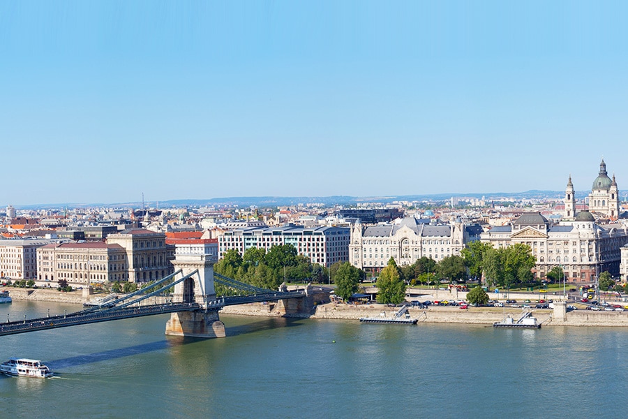 Panoramic view Budapest from a hill Gelert. Hungary