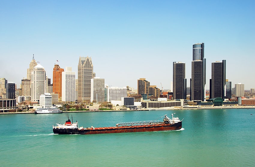 Detroit's downtown and waterfront panoramic view